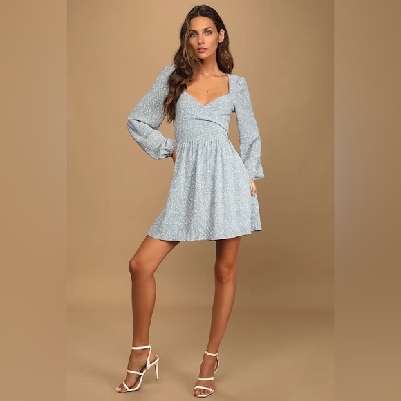 Lulus Always in Harmony Floral Print Tie-Back Mini Dress Light Blue Size XL - Picture 1 of 7